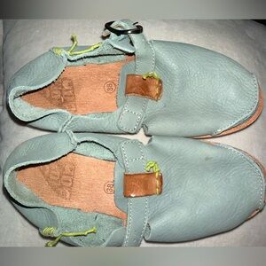 Mint Green Leather Shoes with Buckle